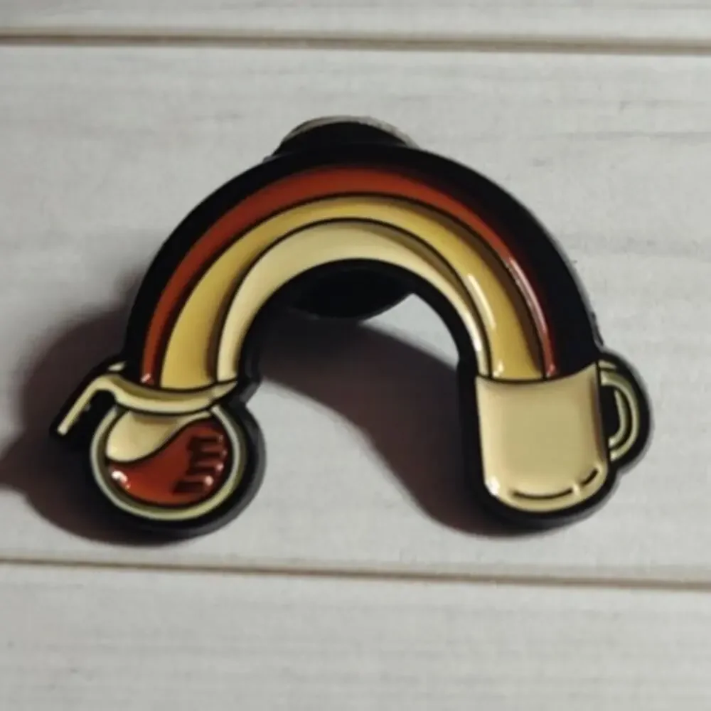 Funny Coffee Pot and Cup At The End of the Rainbow Pin Humor Lapel Hat Badge